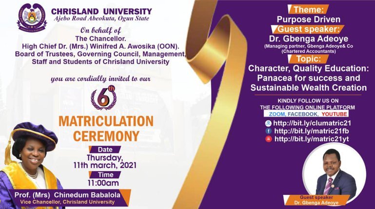 Chrisland University Matriculation Ceremony 2021