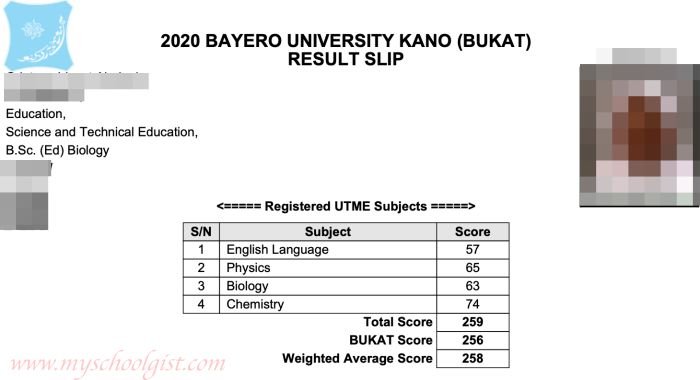BUK Post UTME Result Slip