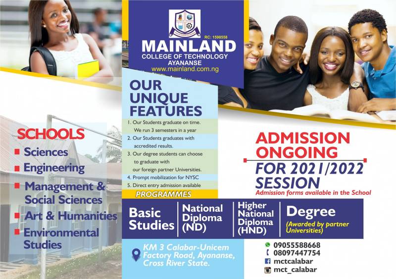 Mainland College of Technology Calabar Admission Form 2020:2021 Session