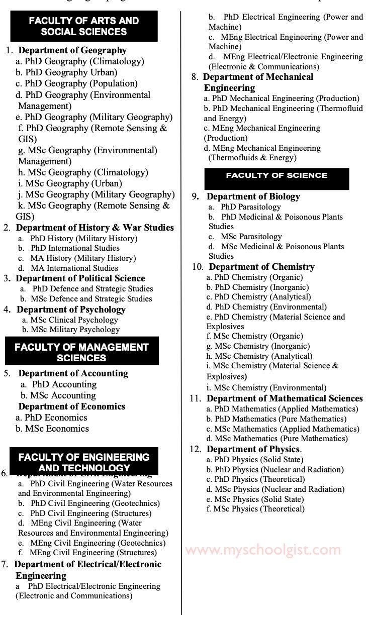 NDA Postgraduate Courses - full-time