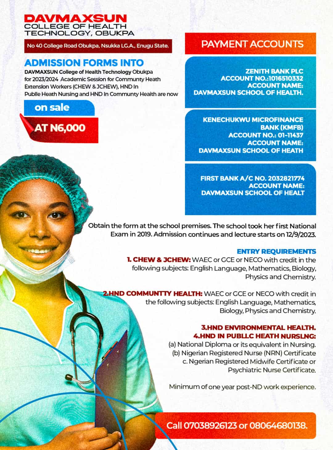 DAVMAXSUN College of Health Technology, Obukpa, 2023:2024 Academic Session