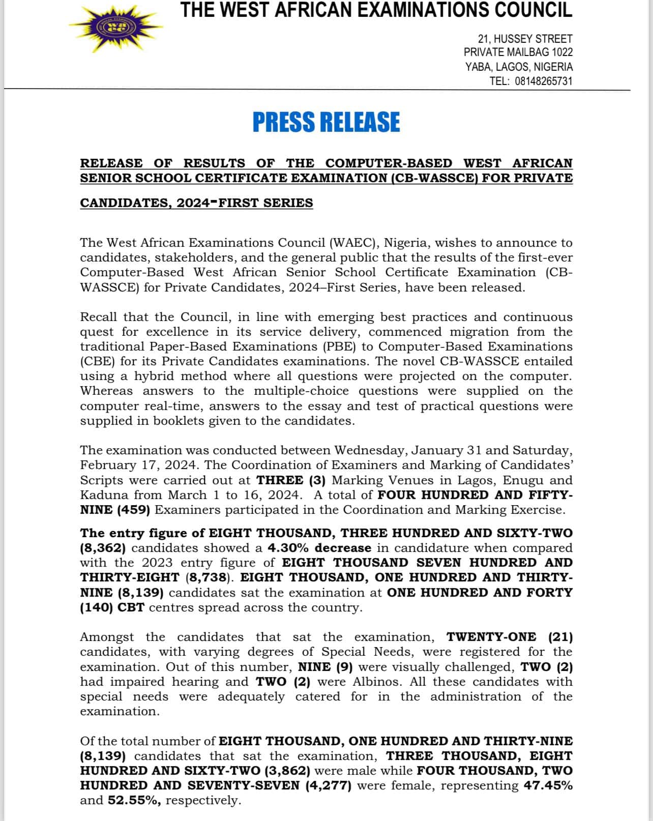 WAEC CBT Result