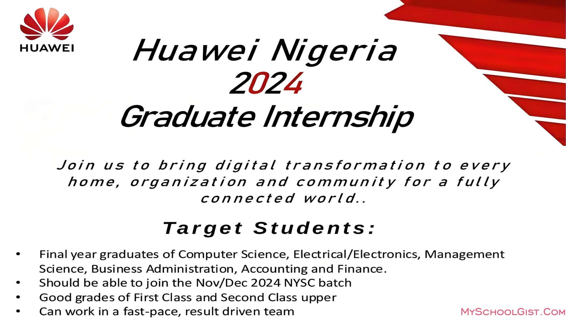 Huawei Nigeria Graduate Internship