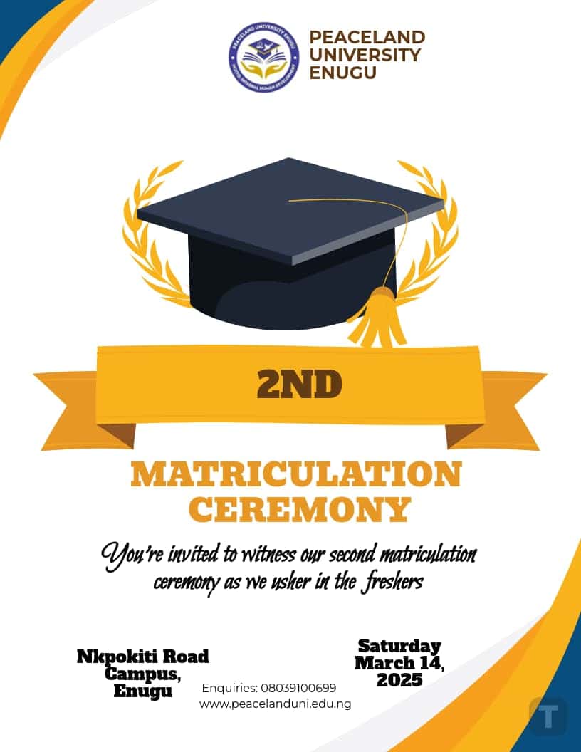 Attend Peaceland University 2nd Matriculation Ceremony 2025