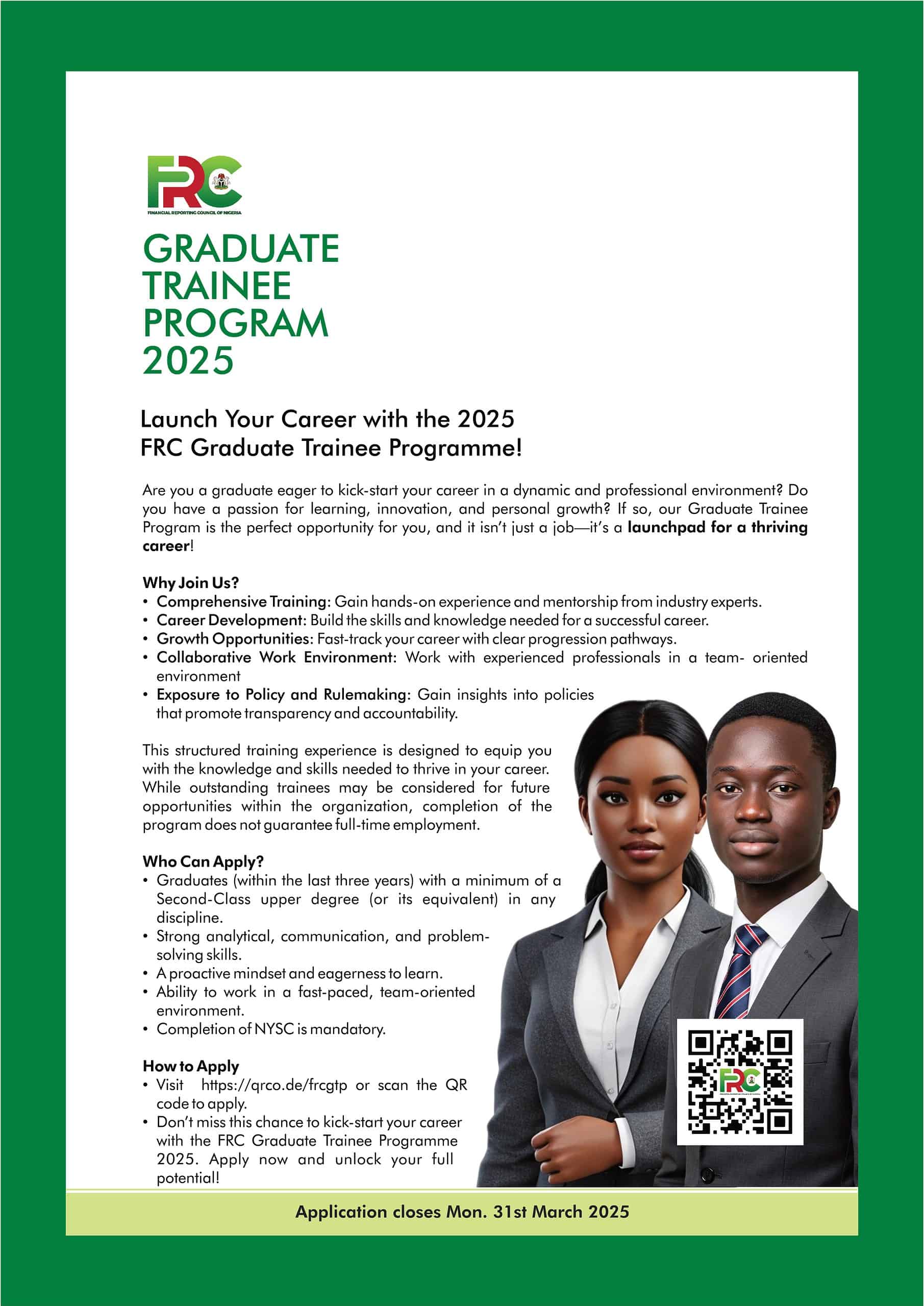 Apply for FRC Nigeria Graduate Trainee Programme 2025