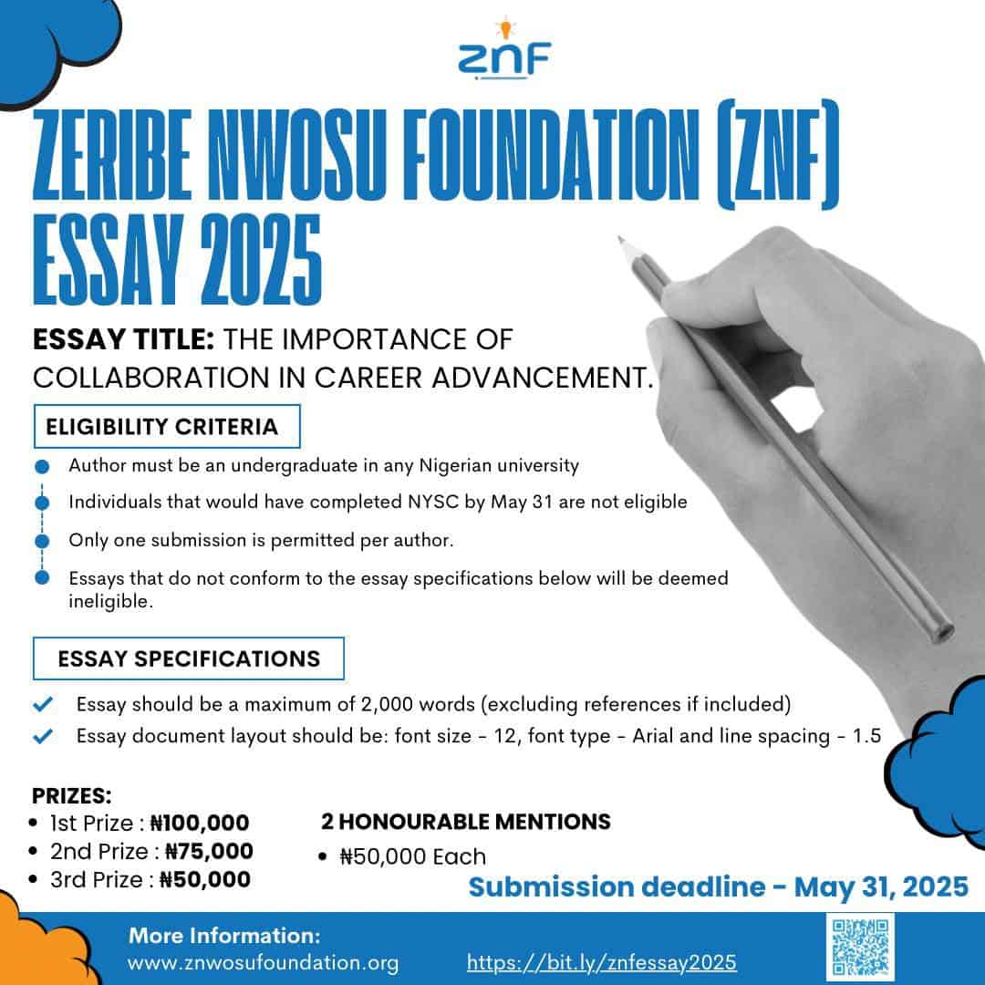 Zeribe Nwosu Foundation Essay Competition 2025: Win Prizes for Writing on Working Together