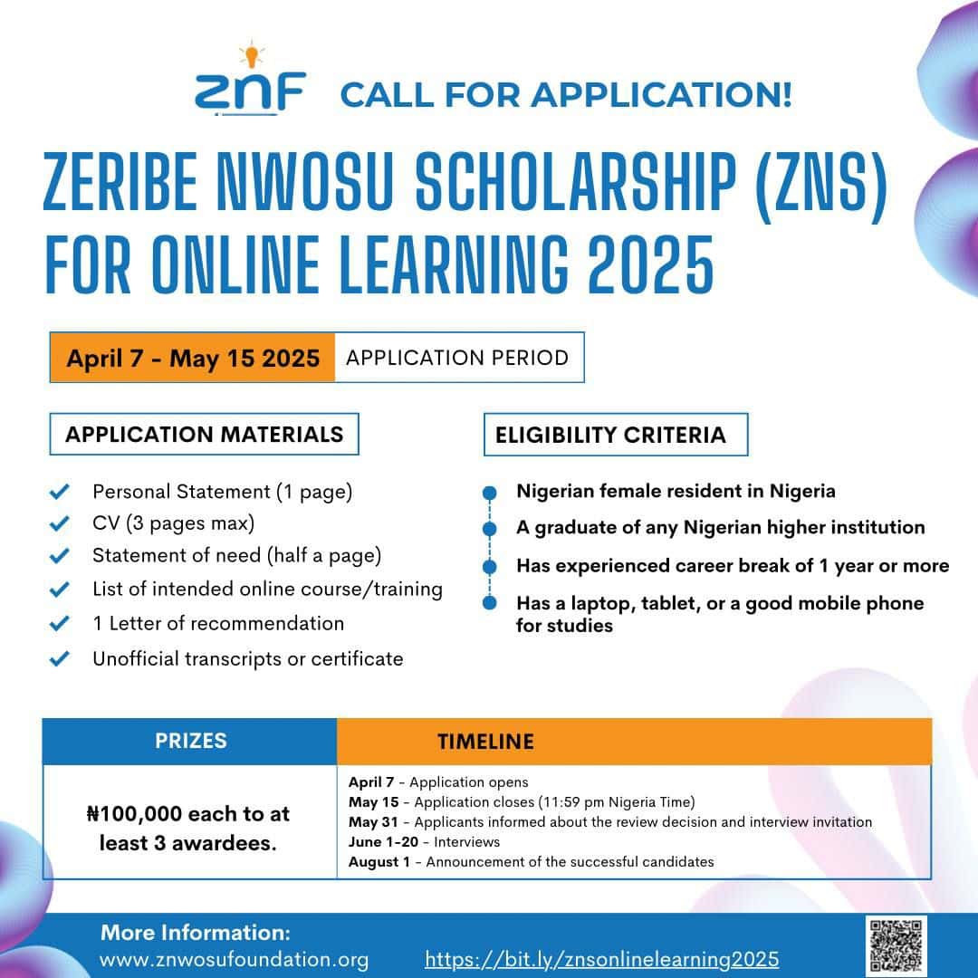 Zeribe Nwosu Scholarship for Women 2025: Get Help with Online Study Costs After a Career Break
