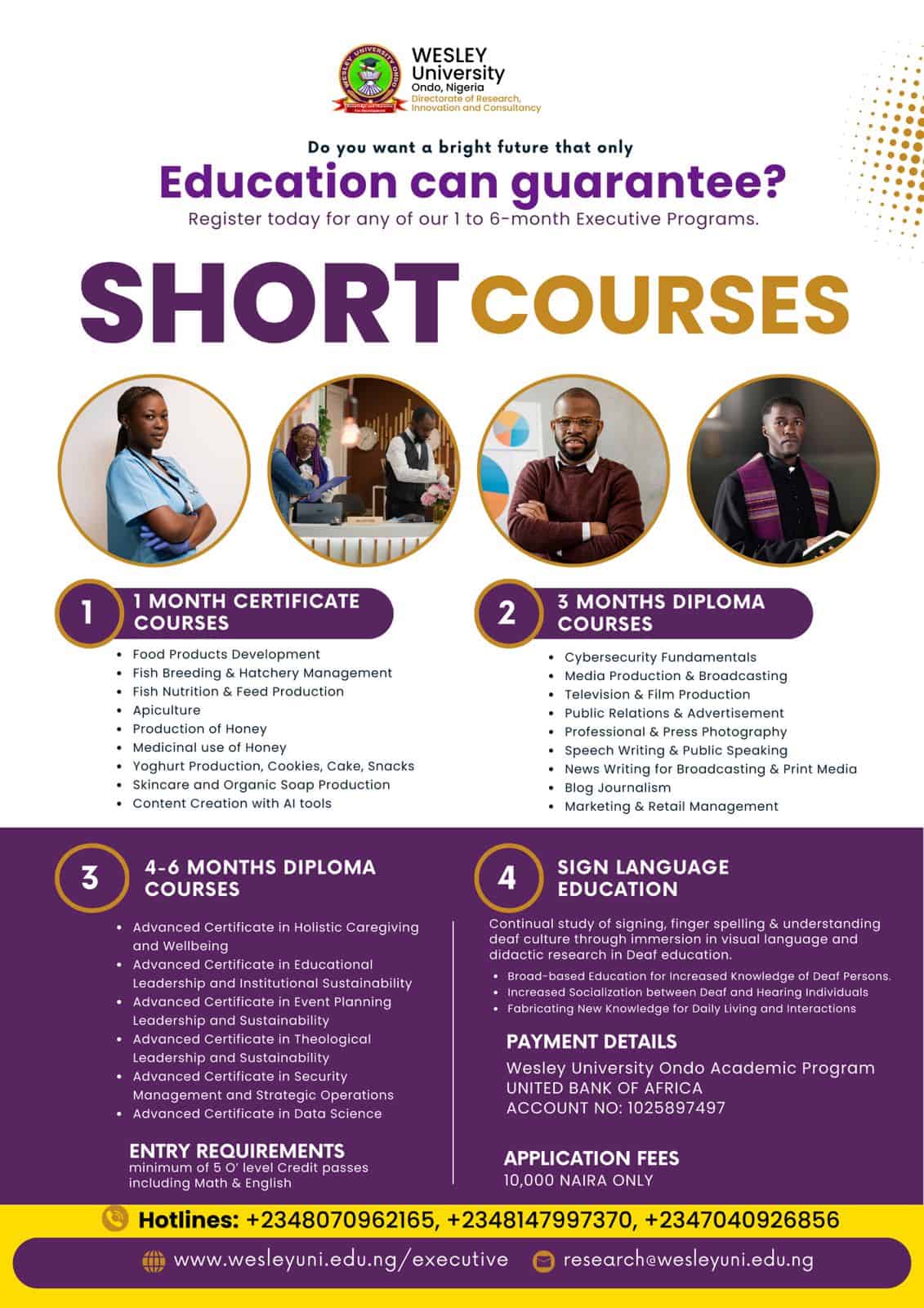 Wesley University Diploma & Certificate Courses Admission Form 2025