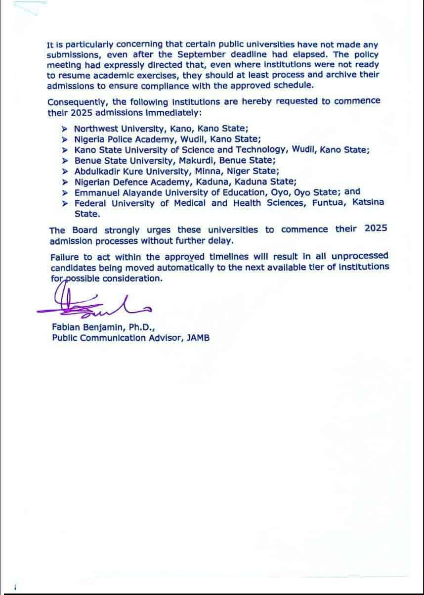 Students reviewing JAMB admission deadlines for 2025 academic year