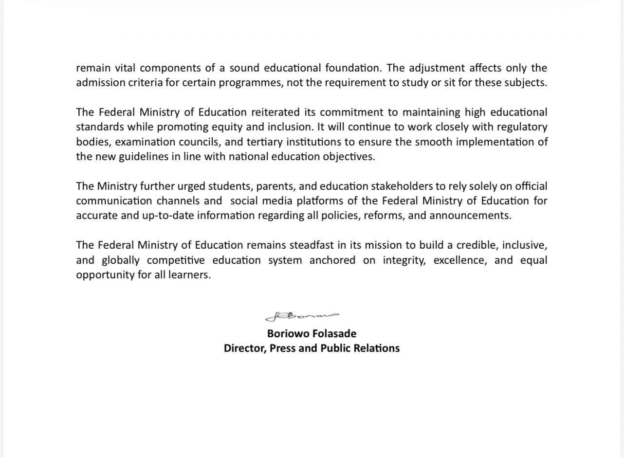 Minister Maruf Tunji Alausa explaining O’Level policy update