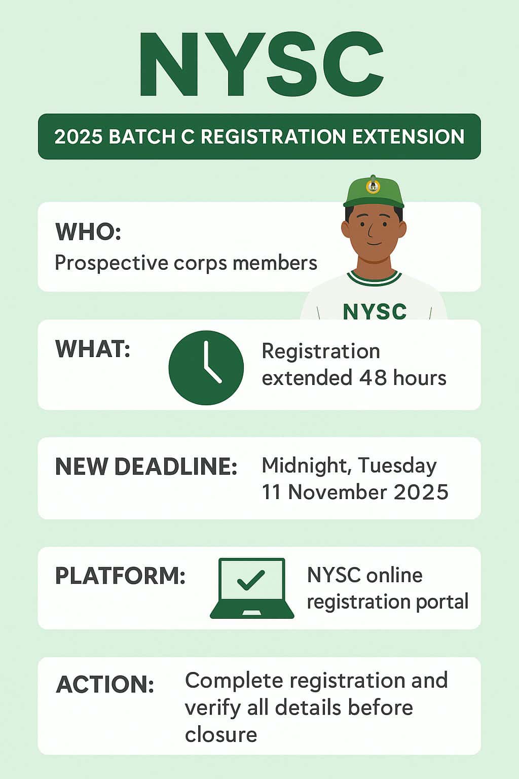 National Youth Service Corps (NYSC) Extends 2025 Batch C Online Registration