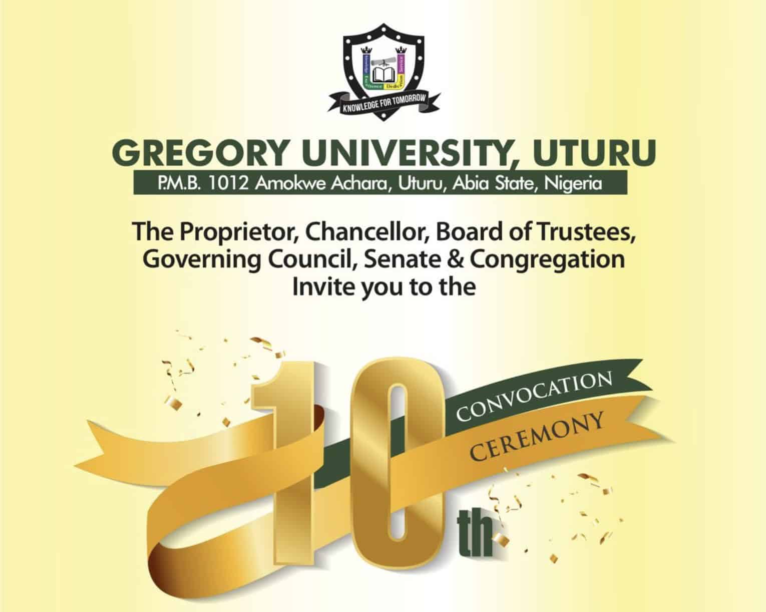 Gregory University, Uturu (GUU) 10th Convocation Ceremony Programme of Events 2025