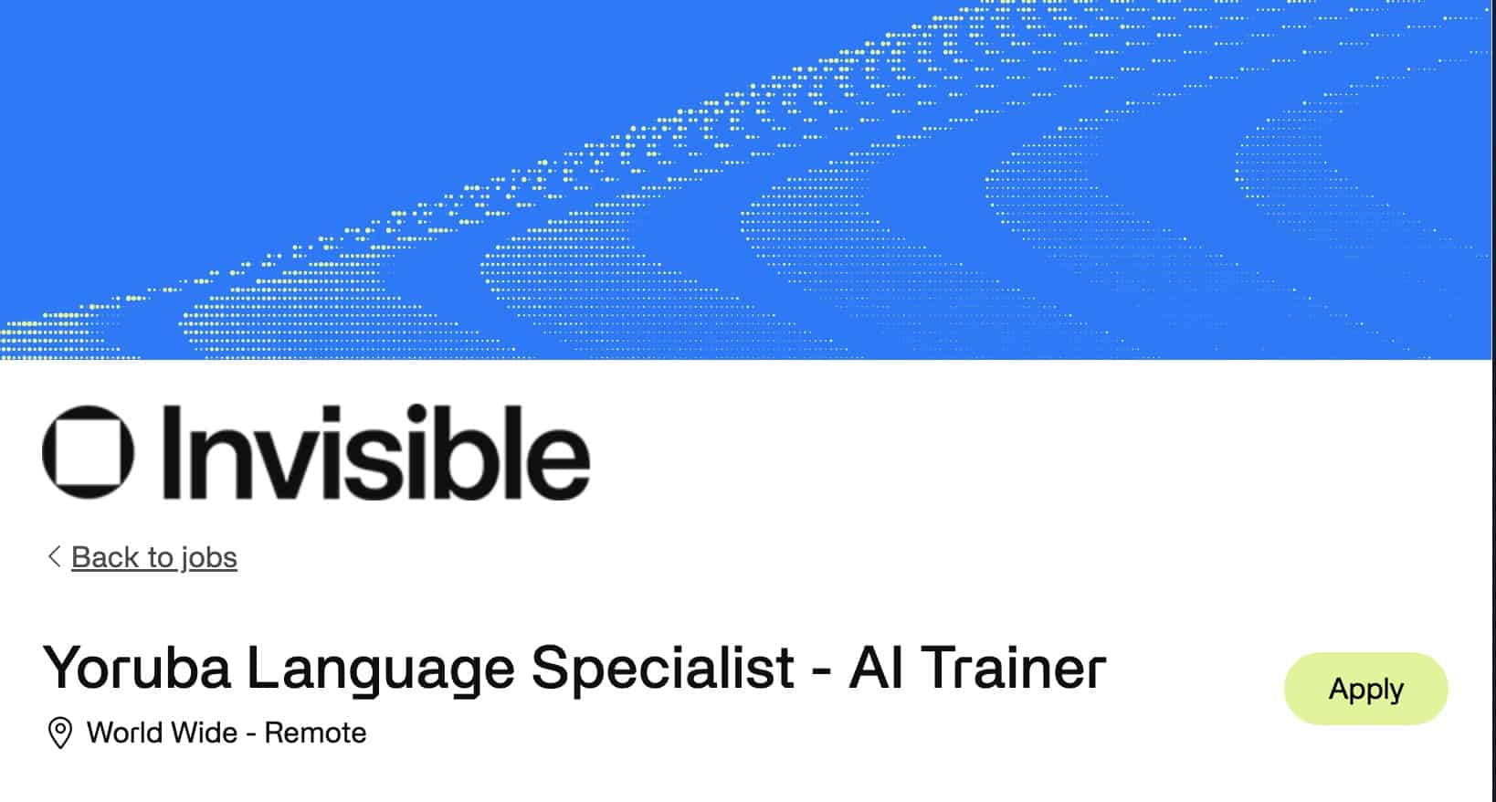 Yoruba Language Specialist – AI Trainer role for students and graduates with strong Yoruba language skills