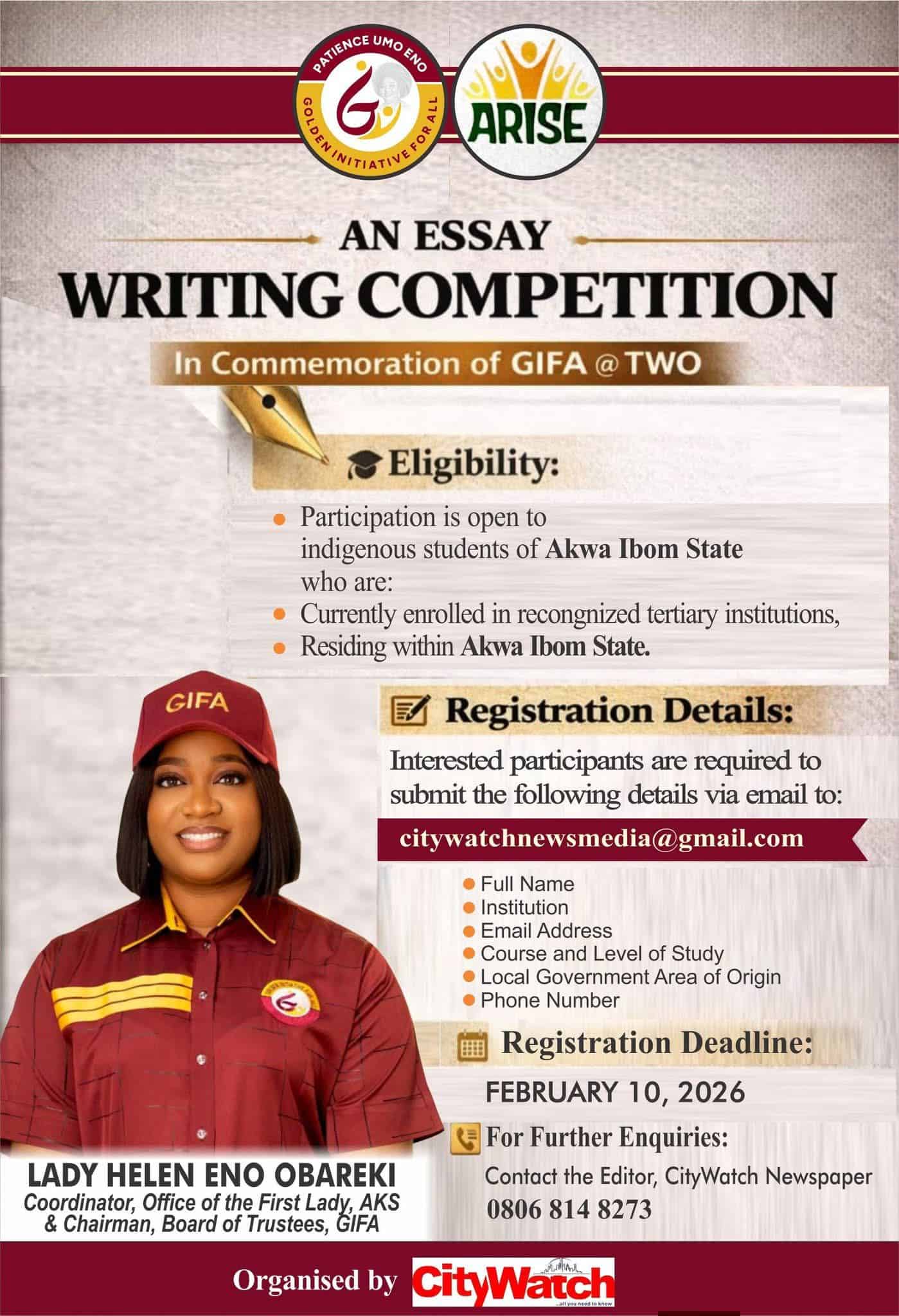 GIFA Essay Writing Competition Opens for Akwa Ibom Tertiary Students