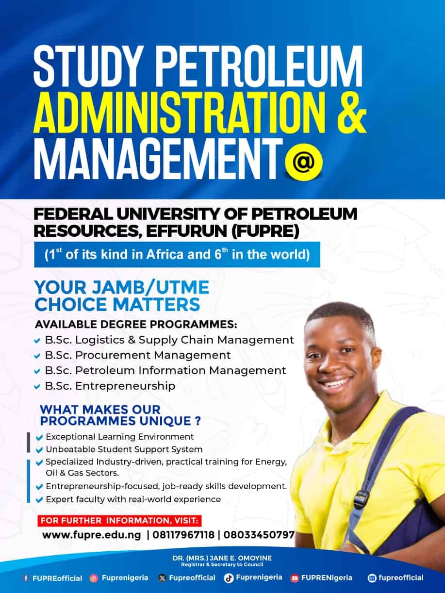 JAMB choice and CPAM at FUPRE: Petroleum Administration and Management options