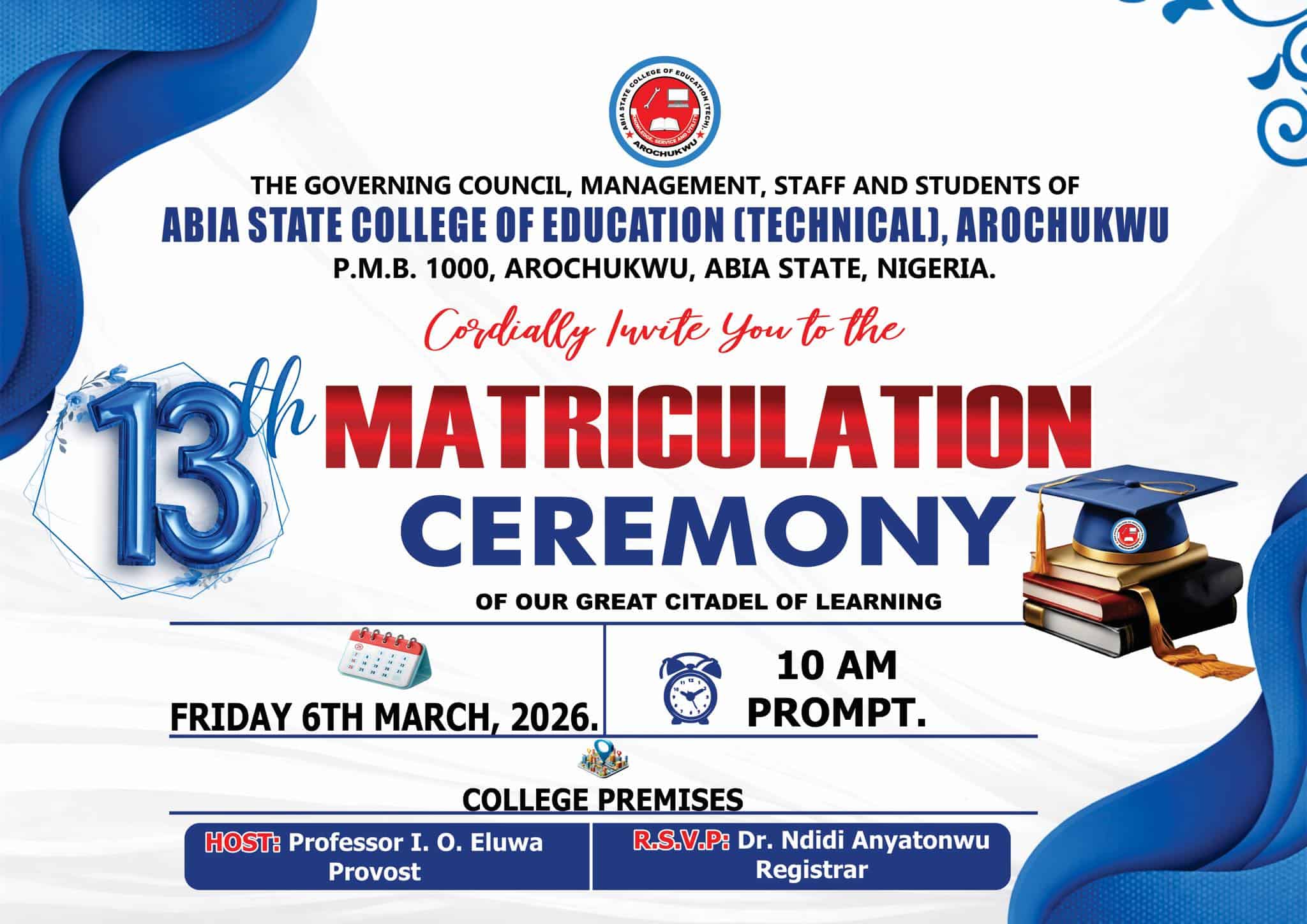 ASCETA invites the public to 13th matriculation ceremony