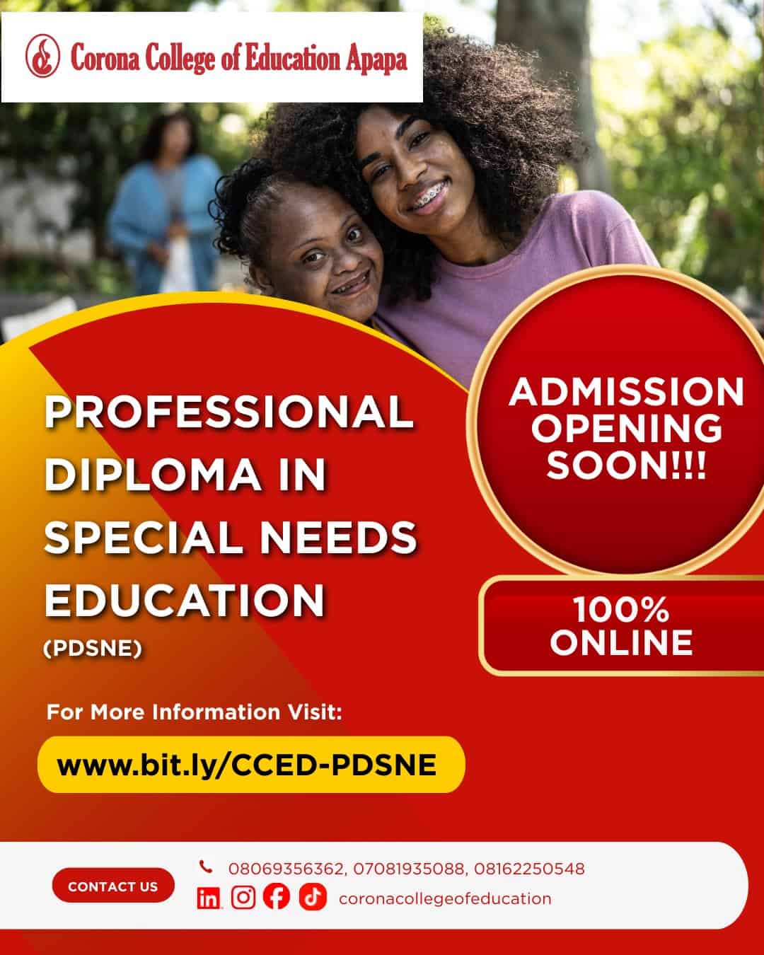 Corona College of Education PDSNE admission form