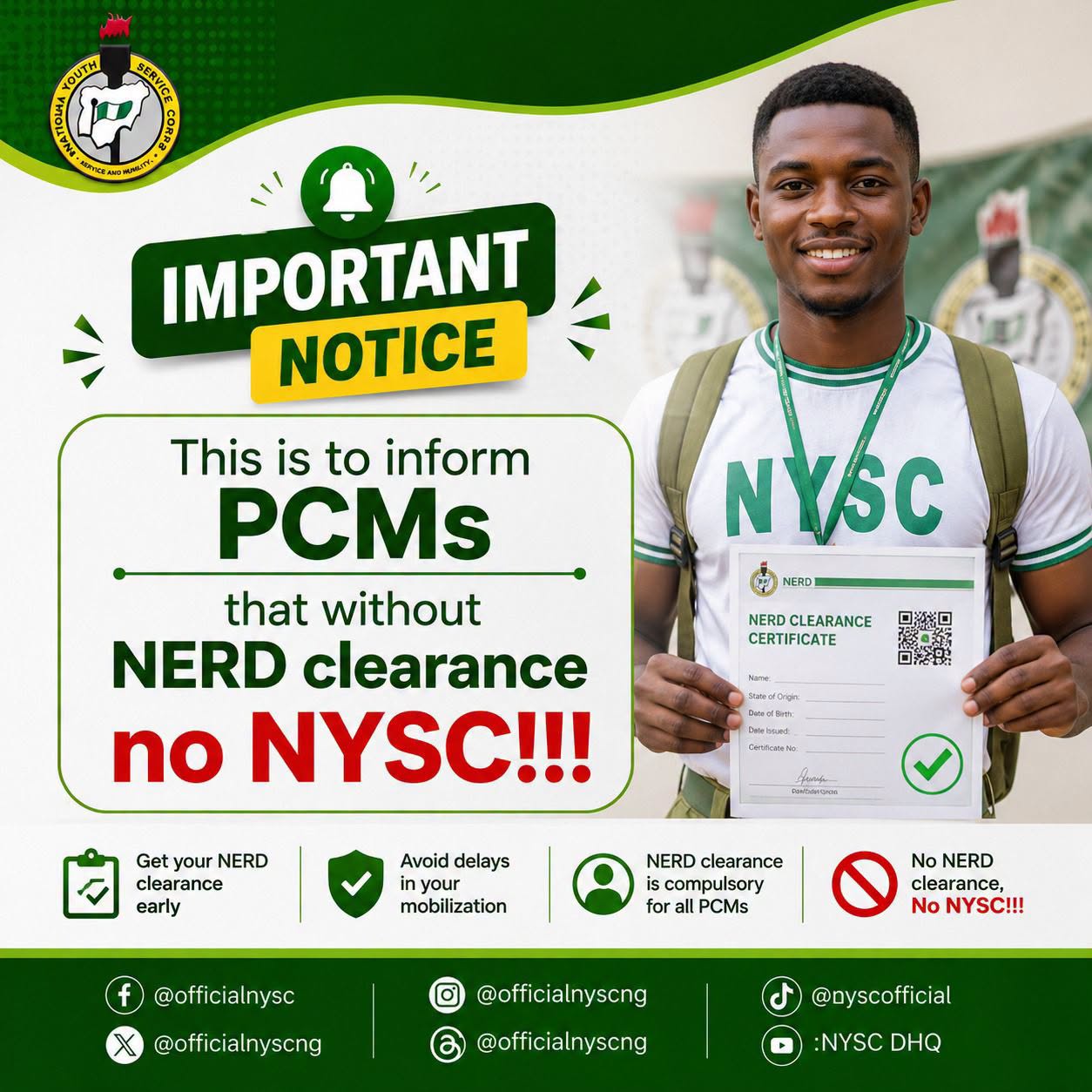 NYSC NERD Certificate Rule for Graduates: What PCMs Should Know