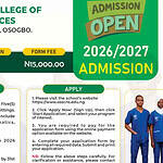 Osun College of Nursing, Asubiaro Post UTME Form for 2026/2027 ND/HND Nursing Admission