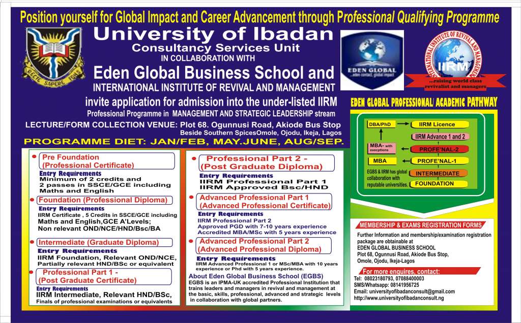IIGD-UI CONSULT Special Certificate Programmes Admission Forms – 2017/18
