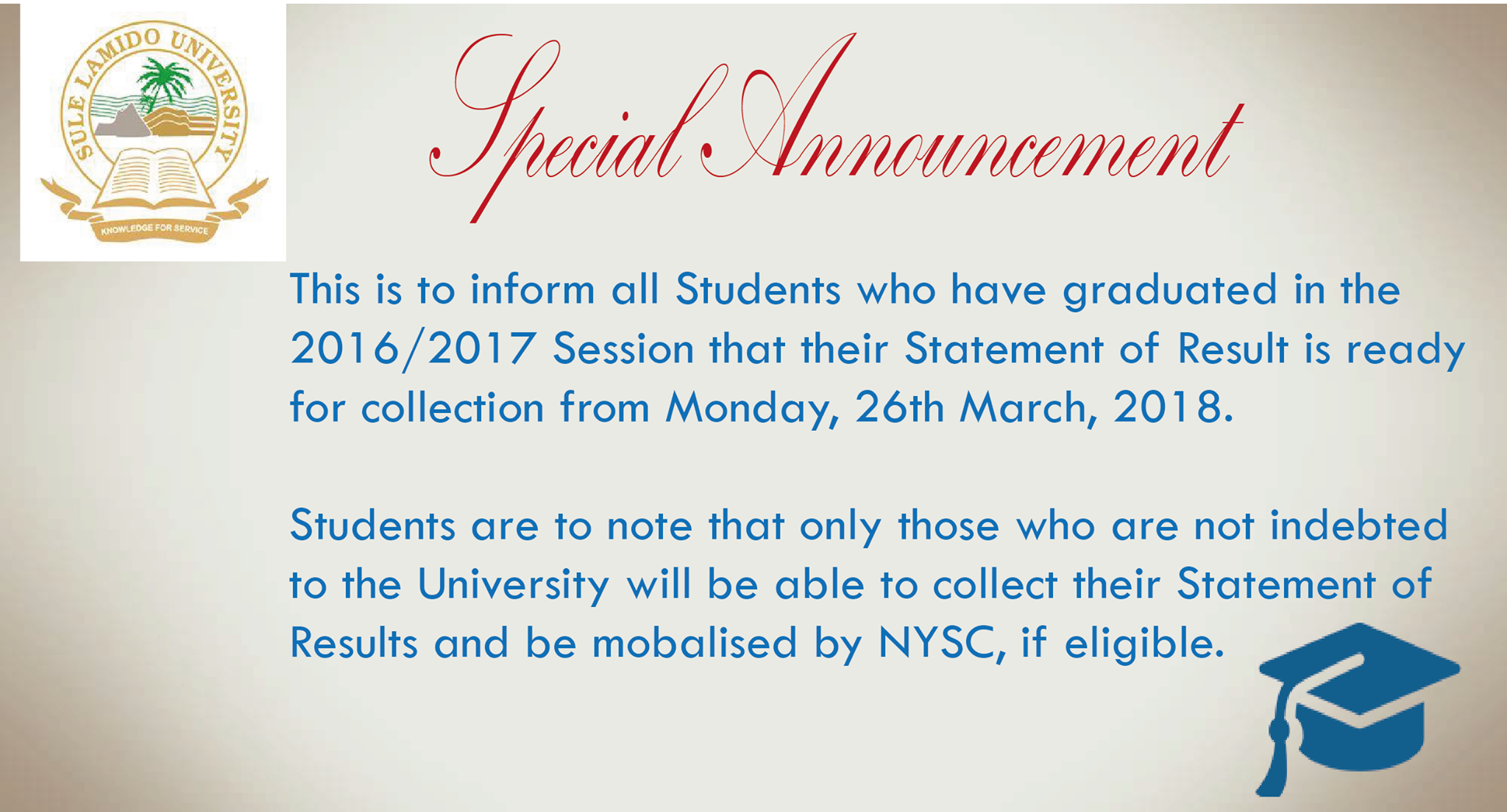 Sule Lamido University notice to graduands Sule Lamido University notice to graduands