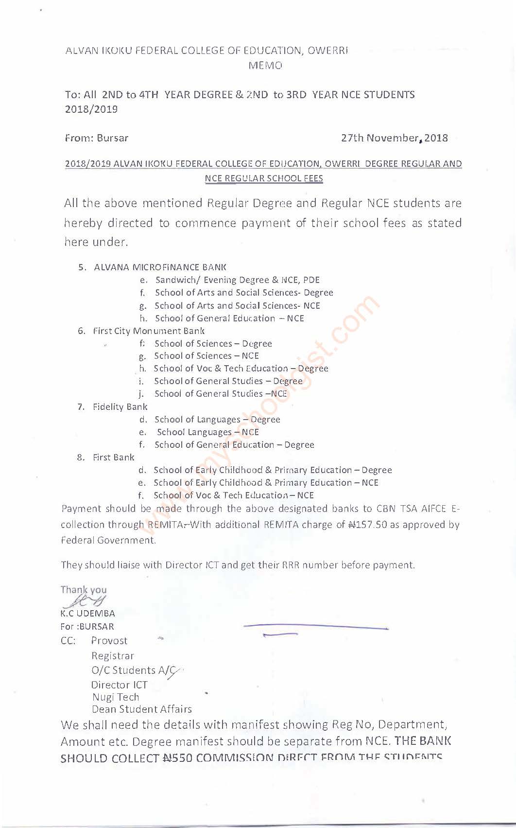 Alvan Ikoku Federal College of Education School Fees