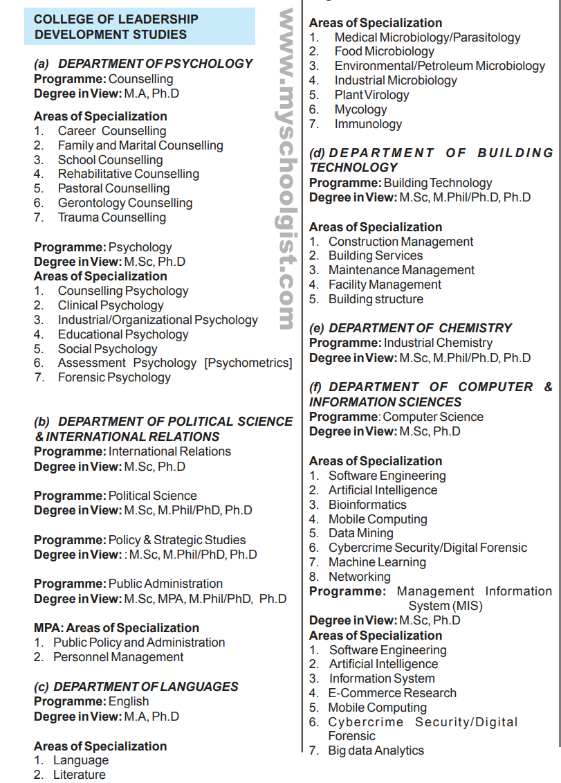 Covenant University Postgraduate Courses