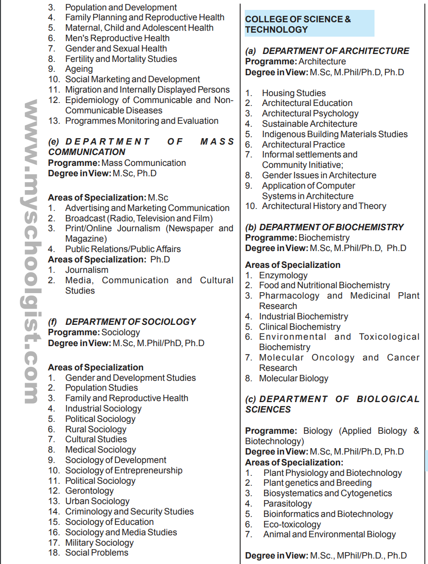 Covenant University Postgraduate Courses