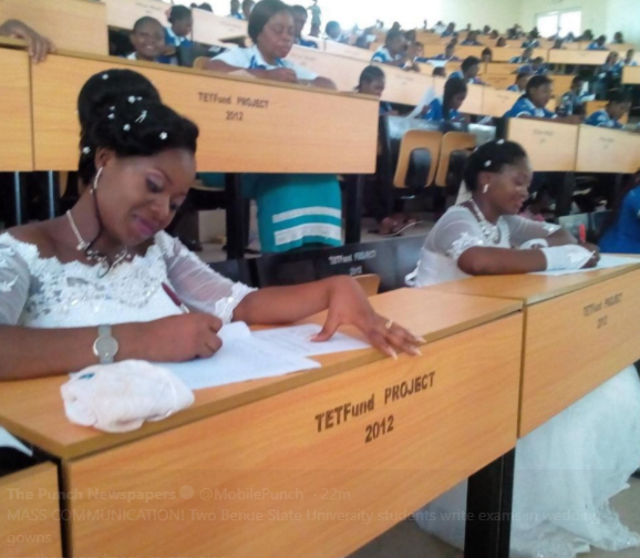 Benue State University Final Year Students Write Exams in Wedding Gowns