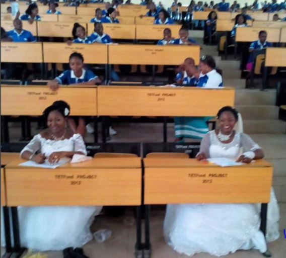 Benue State University Final Year Students Write Exams in Wedding Gowns