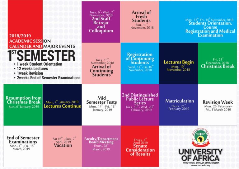 UAT Academic Calendar for 2018/2019 Academic Session • MySchoolGist