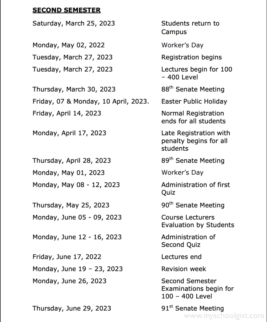 Evangel University Akaeze (EUA) Academic Calendar 2022/2023 • MySchoolGist