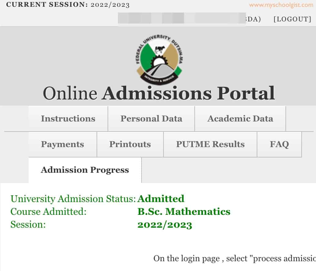 FUDutsin-Ma Admission List for 2022/2023 Academic Session