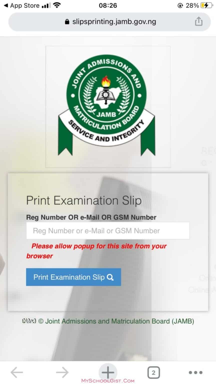 How To Reprint JAMB UTME Exam Slip 2023 On Phone & PC • MySchoolGist