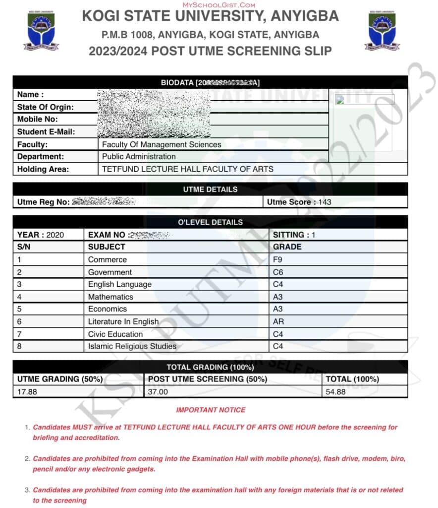 Kogi State University (KSU) Post UTME Result 2023/2024 | MySchoolGist