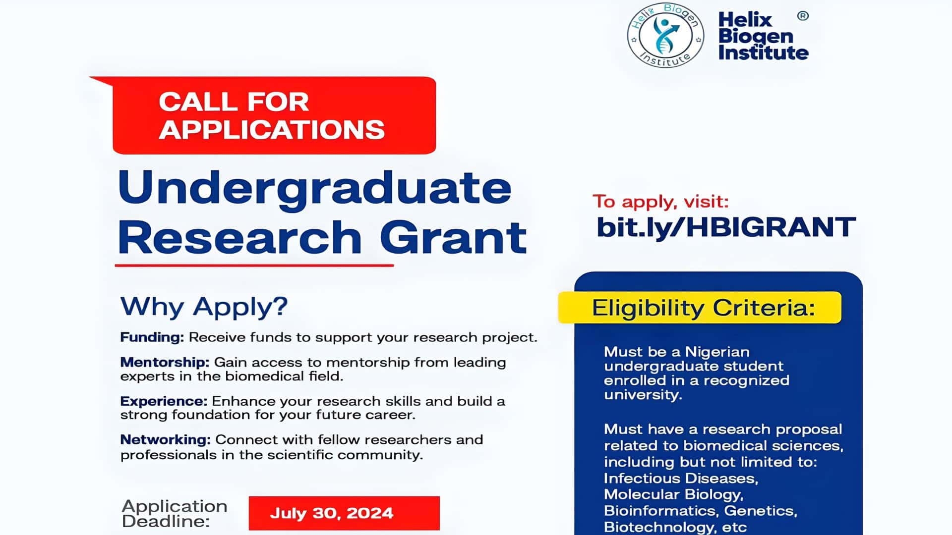 Helix Biogen Institute Project Research Grant 