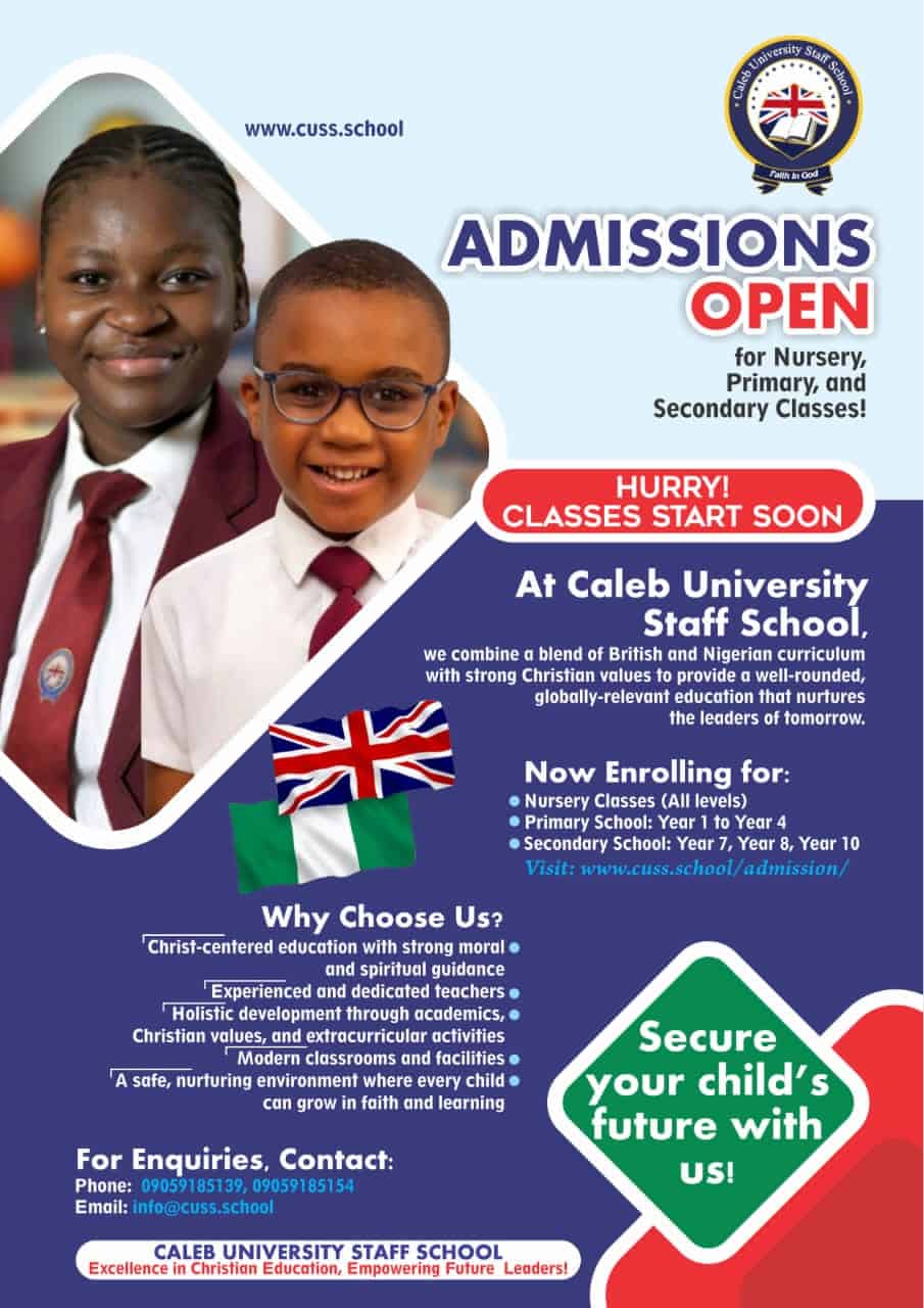 Caleb University Staff School Admission Form