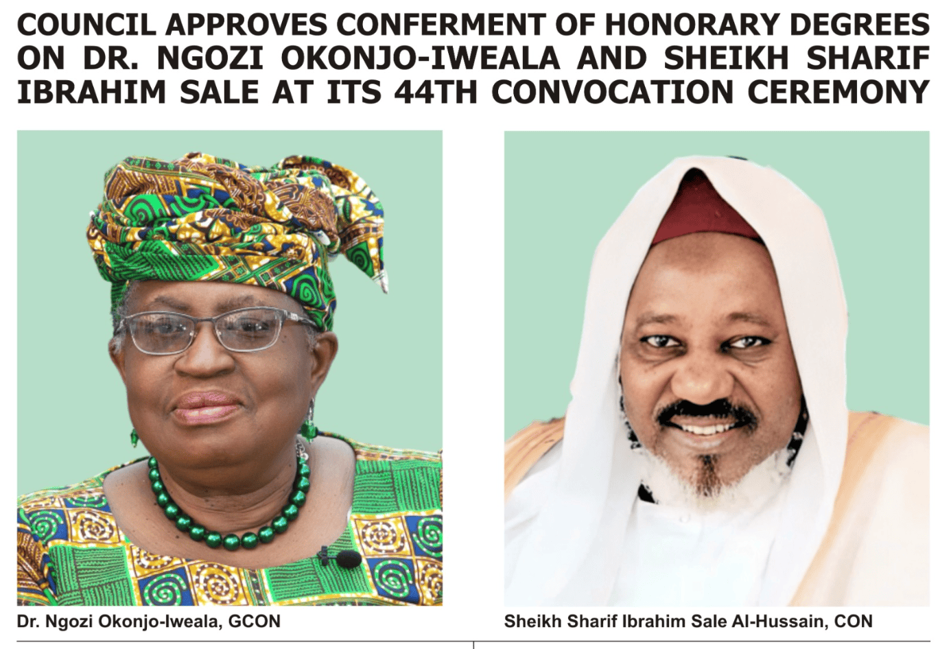 Ahmadu Bello University to Confer Honorary Degrees at 44th Convocation