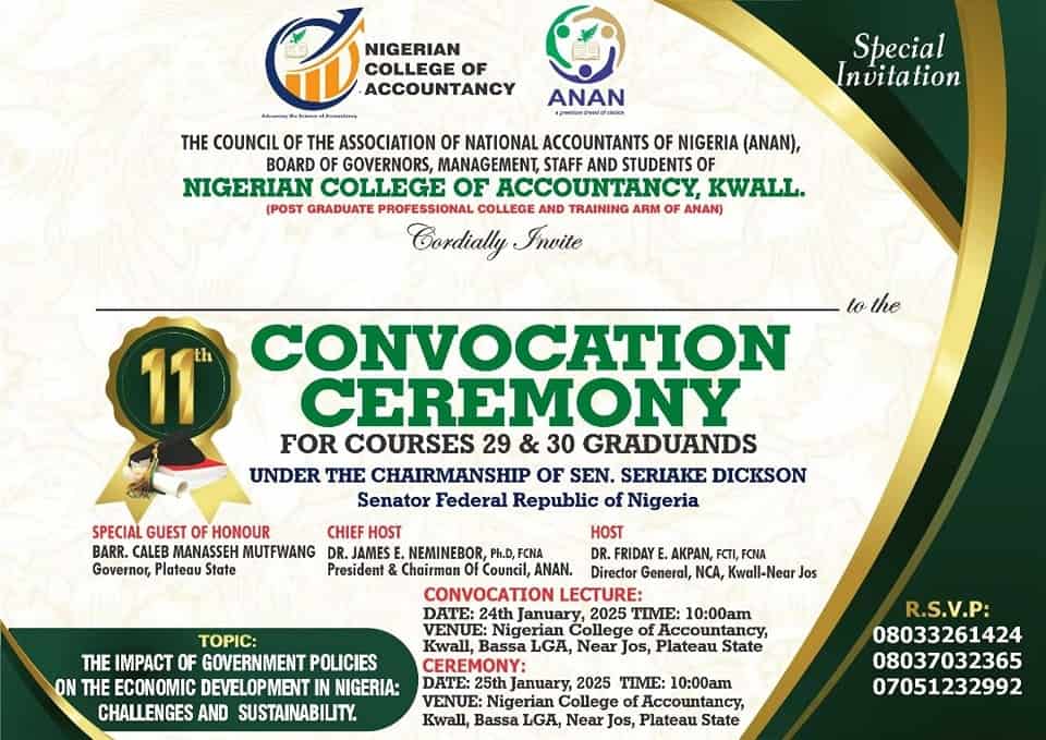 Nigerian College of Accountancy Announces 11th Convocation Ceremony