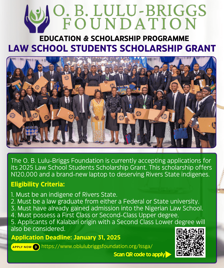 Apply for the O. B. Lulu-Briggs 2025 Law School Scholarship