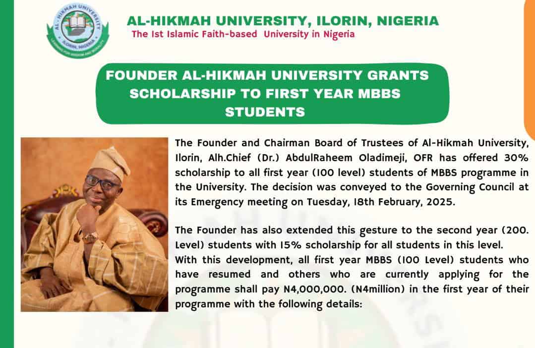 Al-Hikmah University Grants Scholarships to MBBS Students