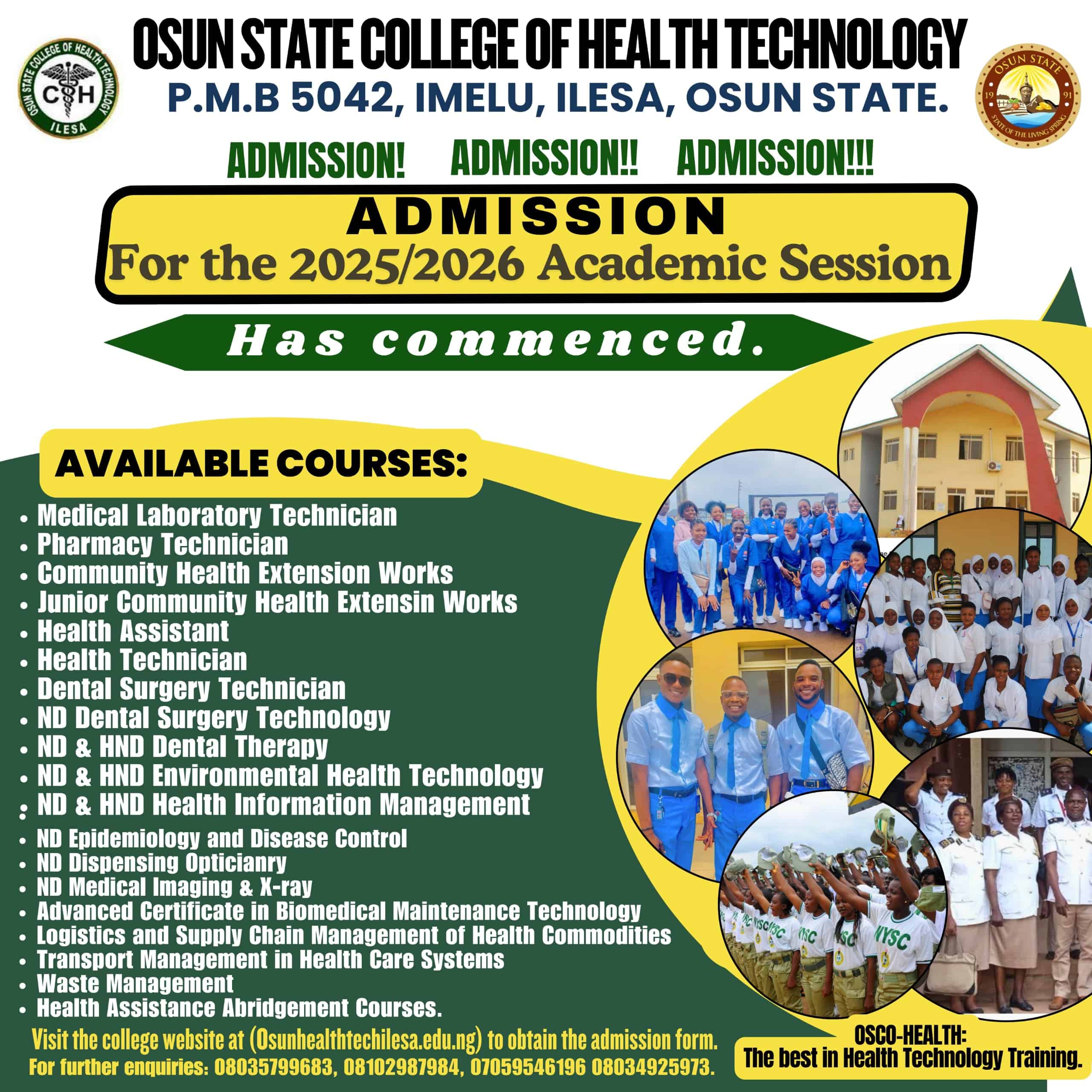 Osun State College of Health Technology Opens Admission for 2025/2026