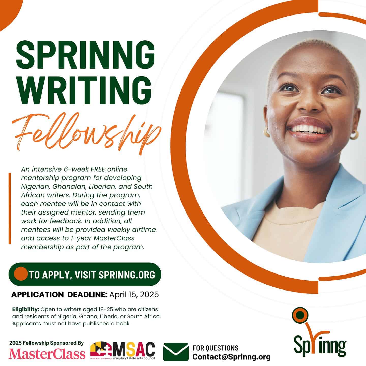 Apply for the Sprinng Writing Fellowship 2025