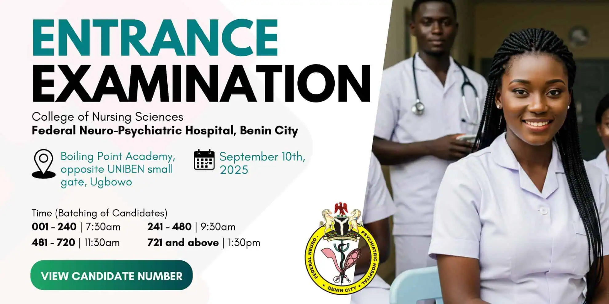 Federal Neuro Psychiatric Hospital, Benin City College of Nursing Sciences Entrance Exam 2025/2026