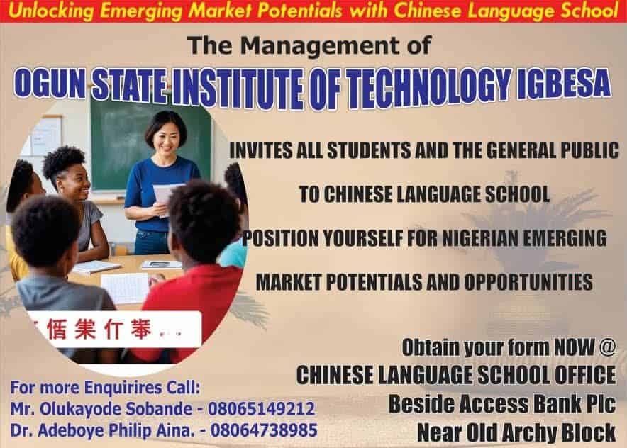 Learn Chinese Language at Ogun State Institute Of Technology (OGITECH)