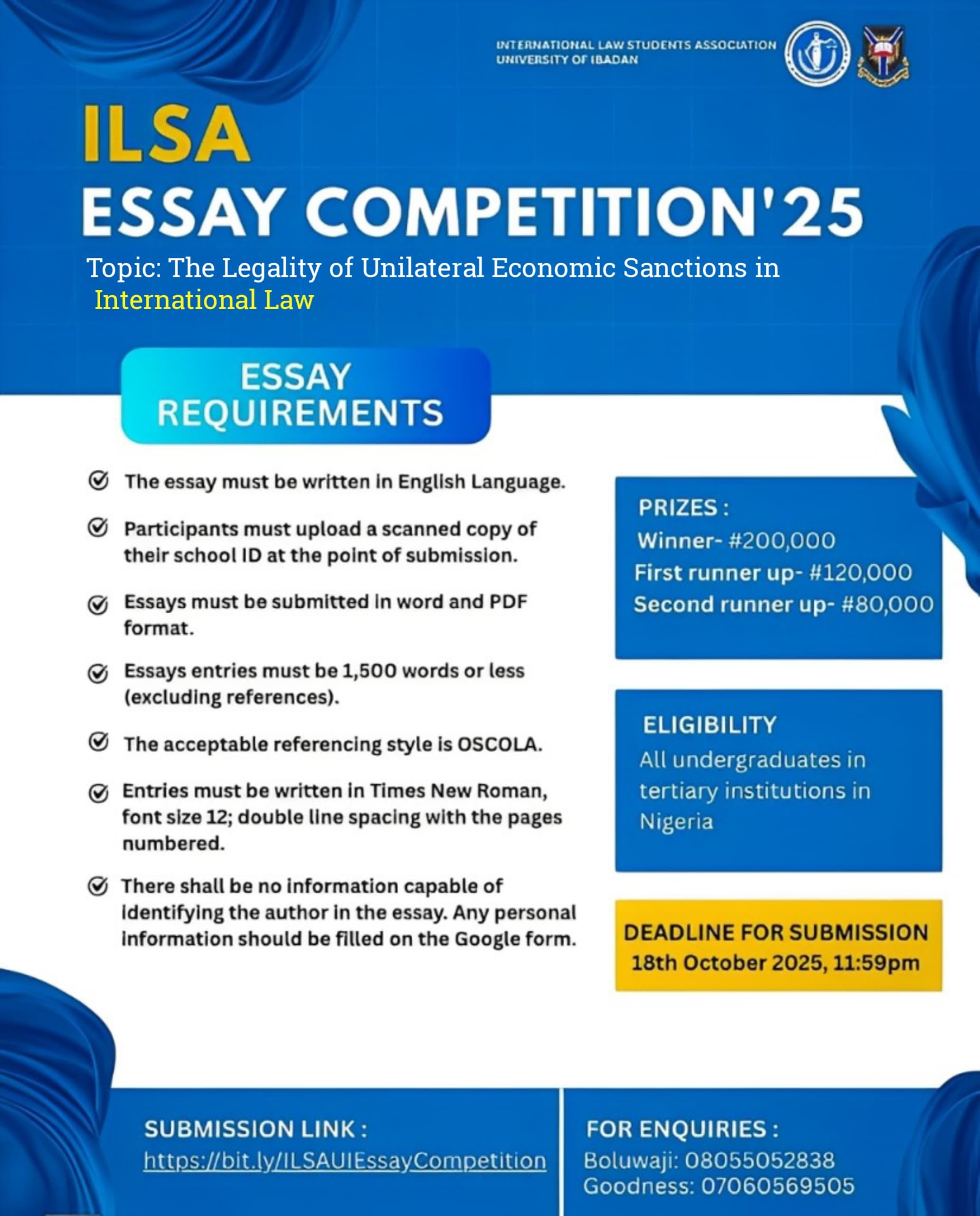 International Law Students' Association (ILSA), University of Ibadan (UI) Maiden Essay Competition 2025
