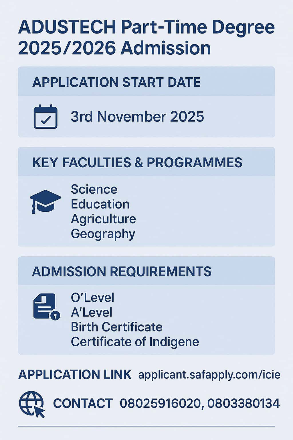 ADUSTECH Part-Time Degree Programme Admission Form for 2025:2026 Session