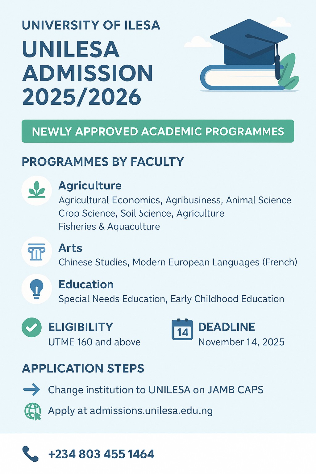 UNILESA 2025:2026 Admission for New Programmes