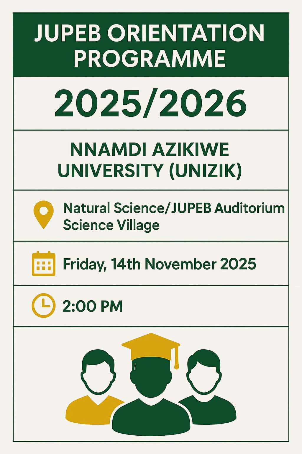 UNIZIK JUPEB Orientation Programme 2025:2026