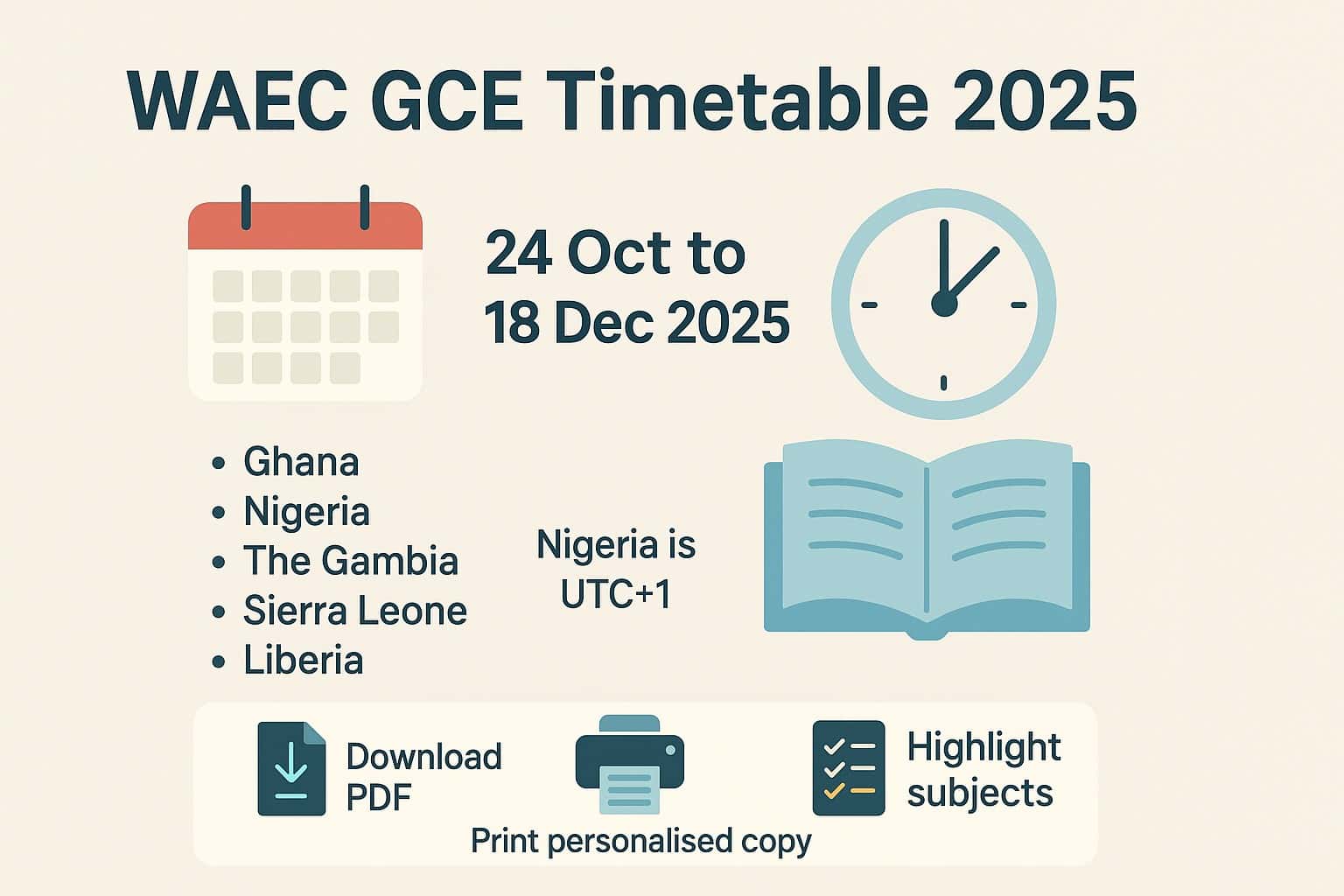 WAEC GCE Timetable 2025 — WASSCE for Private Candidates Second Series